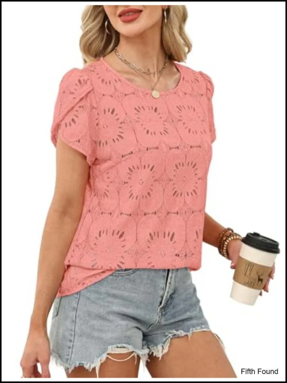 Women's Crochet Lace Boho Petal Short Sleeve Blouse Tunic